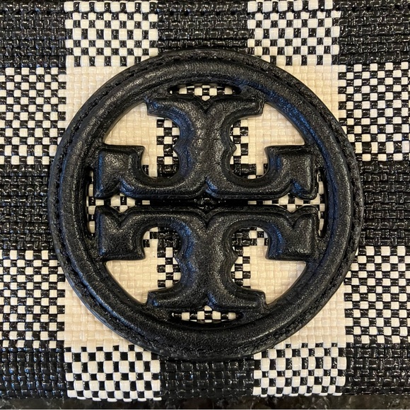 New Tory Burch Perry Bombe Gingham Top-Zip Card Case, Leather Wristlet, Black - Picture 3 of 15